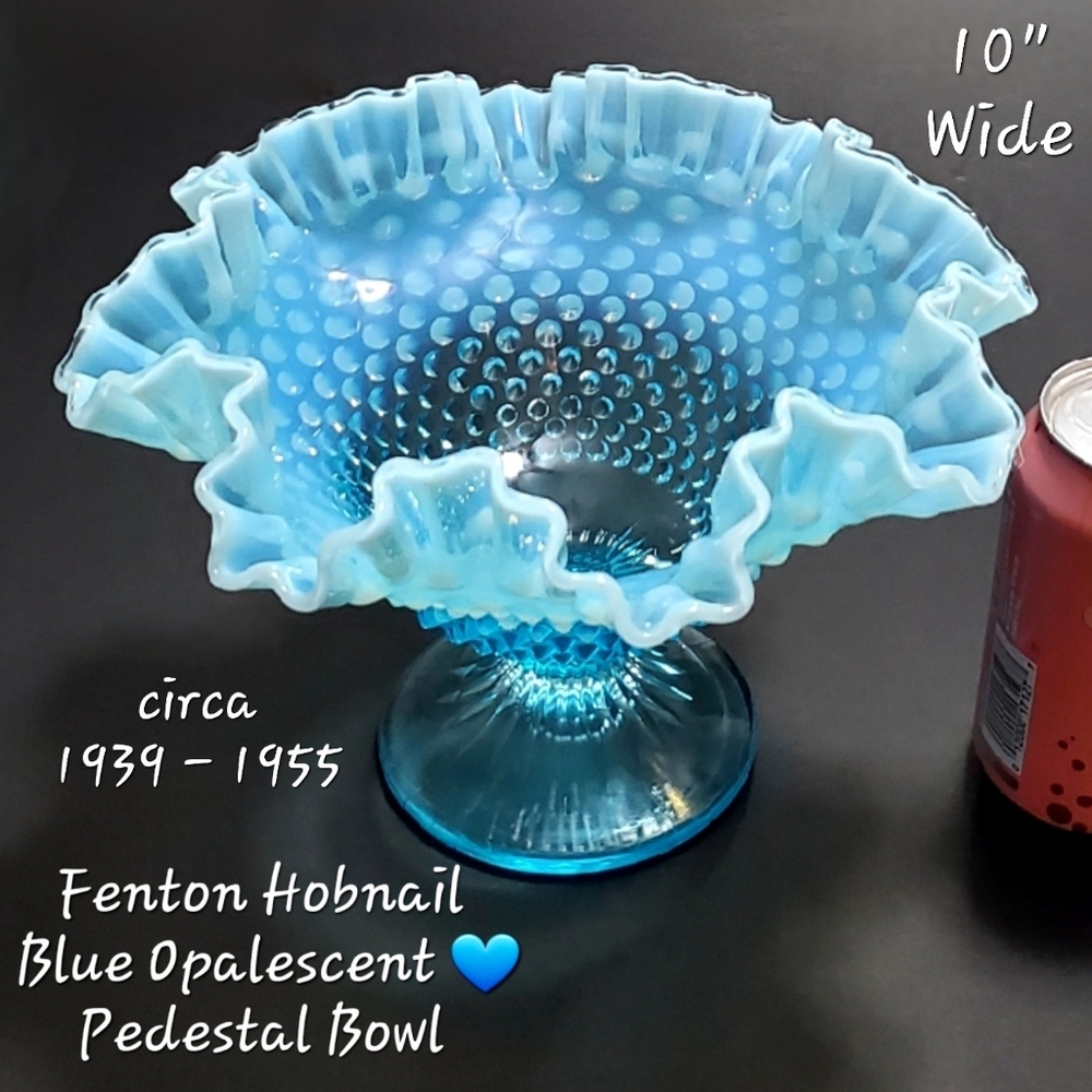 Fenton 10" Hobnail Blue Opalescent 💙 Pedestal Fruit Bowl Candy Compote